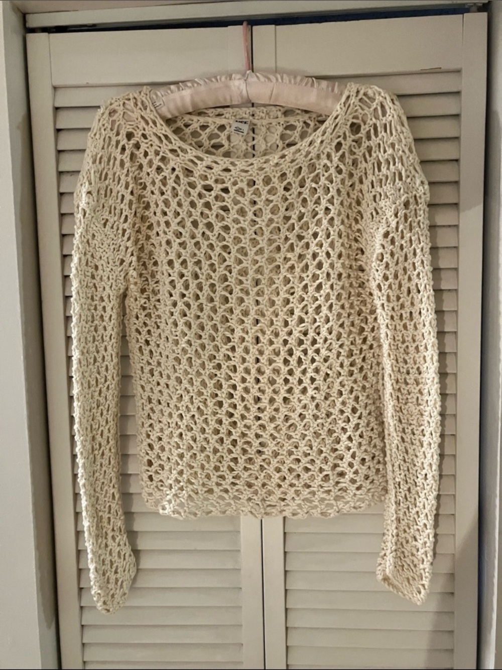 NSF Crochet Long Sleeve Ivory Off White Top Size Small
